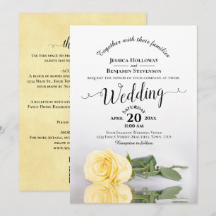 Elegant Calligraphy Yellow Rose QR Code Wedding Invitation
