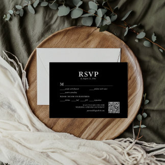 Elegant Callligraphy Black and White QR Code RSVP Card