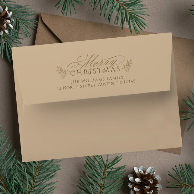 Elegant Camel Gold Christmas Return Address  Envelope (Creator Uploaded)