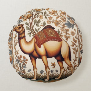 Elegant Camel William Morris Inspired Floral Round Pillow