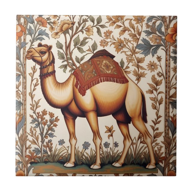 Elegant Camel William Morris Inspired Floral Tile (Front)