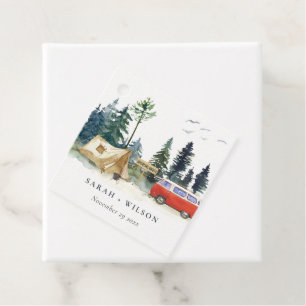 Elegant Camping Watercolor Pine Forest Wedding Favour Tags