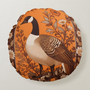 Elegant Canadian Goose William Morris Inspired Round Pillow