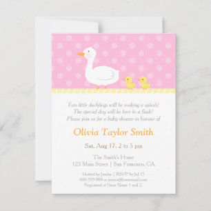 Elégant Canard Twin Girls Baby Shower Invitations