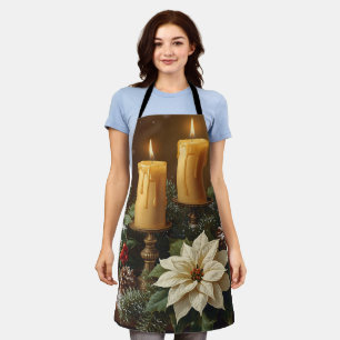 Elegant candle Christmas holly pine warm festive Apron