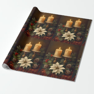 Elegant candle Christmas holly pine warm festive  Wrapping Paper