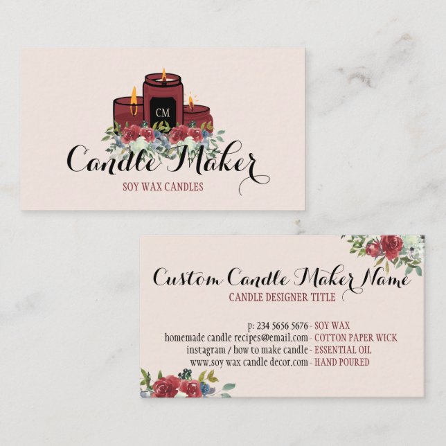 Elegant Candle Soy Wax Homemade Rose Business Card (Front/Back)