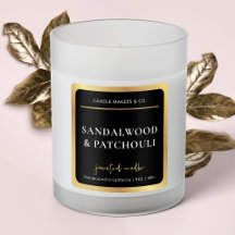 Elegant Candle Square Label Black & Gold Script