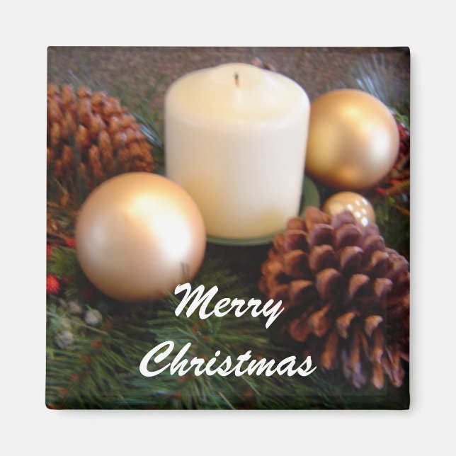 Elegant Candle with Pine Cones Magnet (Front)