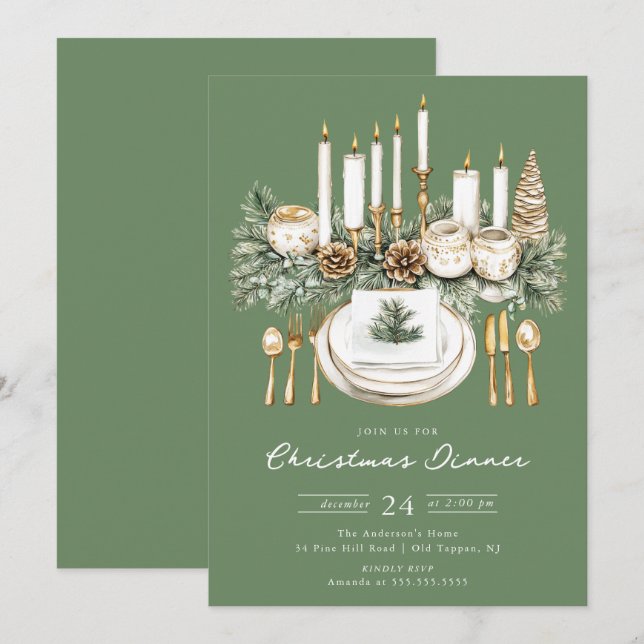 Elegant Candlelight Christmas Dinner Invite (Front/Back)