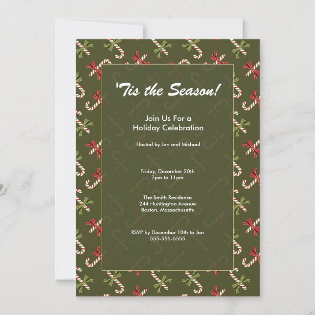 Elegant Candy Canes Holiday Party Invitation (Front)
