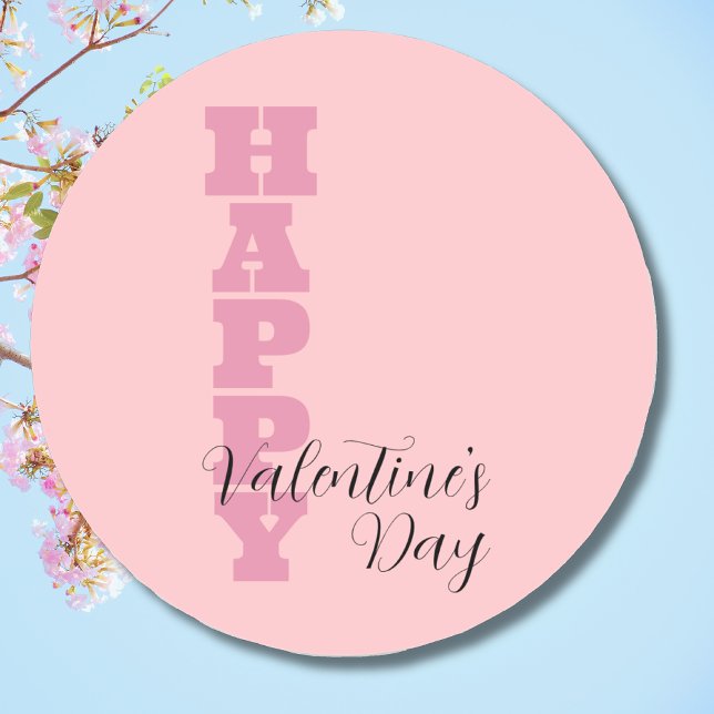 Elegant Candy Pink and Black Happy Valentines Day Classic Round Sticker (Creator Uploaded)