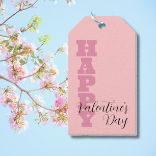 Elegant Candy Pink and Black Happy Valentines Day Gift Tags