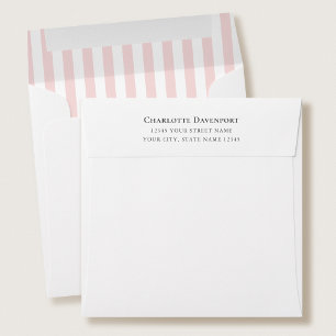 Elegant Candy Striped Pink Square Return Address Envelope