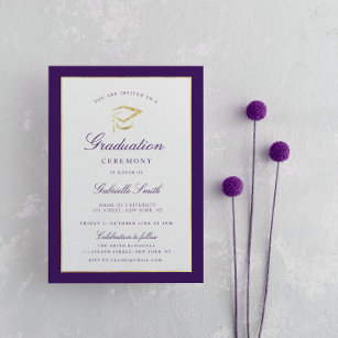 Elegant cap purple graduation ceremony invitation