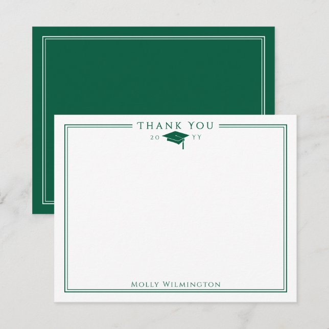 Elegant Cap & Tassel Hunter Green Graduation Thank You Card (Front/Back)