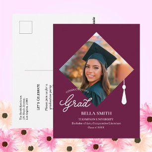 Elegant Cap Topper Photo Grad Party Invitation Postcard