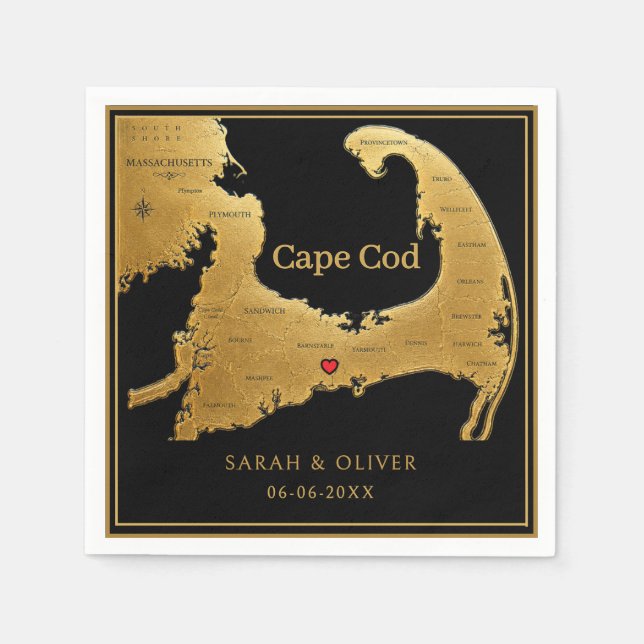 Elegant Cape Cod Map Wedding  Napkin (Front)