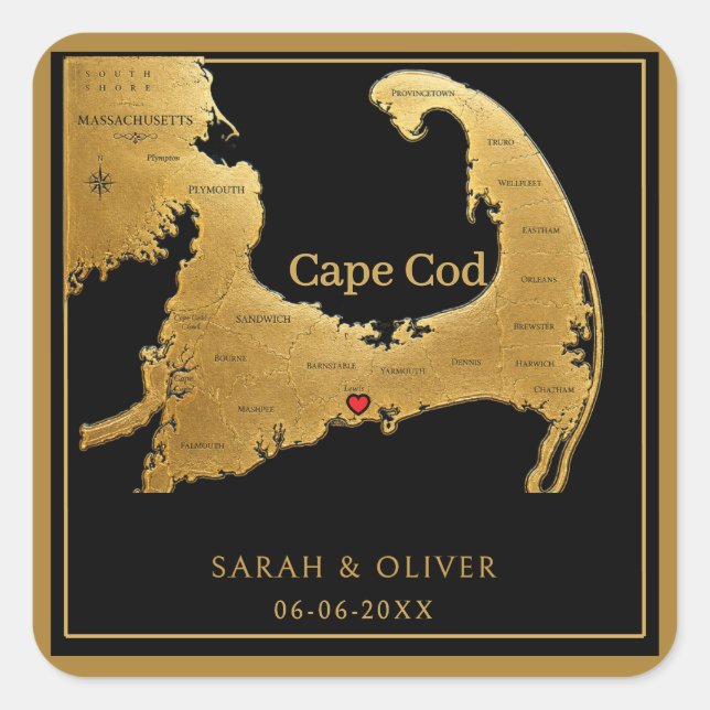 Elegant Cape Cod Map Wedding  Square Sticker (Front)