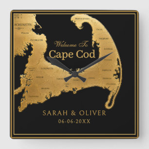 Elegant Cape Cod welcome map Square Wall Clock