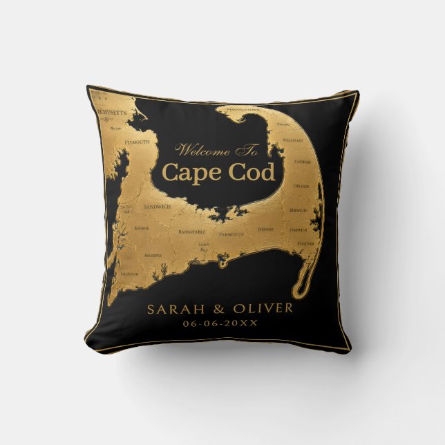 Elegant Cape Cod welcome map Throw Pillow (Front)