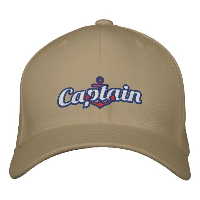 Elegant Captain Nautical Anchor Large Embroidery Embroidered Hat (Front)
