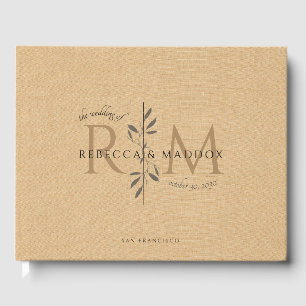 Elegant Caramel Botanical Monogram Wedding Guest Book