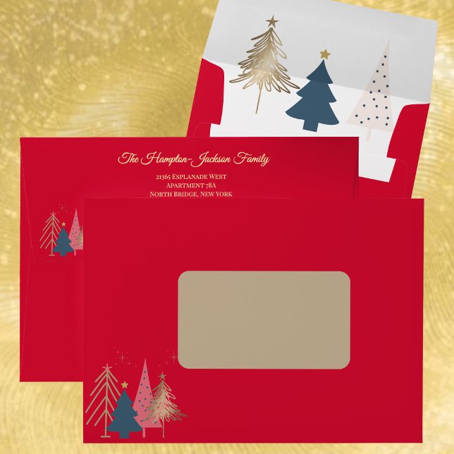 Elegant Card Matching Modern Tree Red Christmas Envelope (Creator Uploaded)
