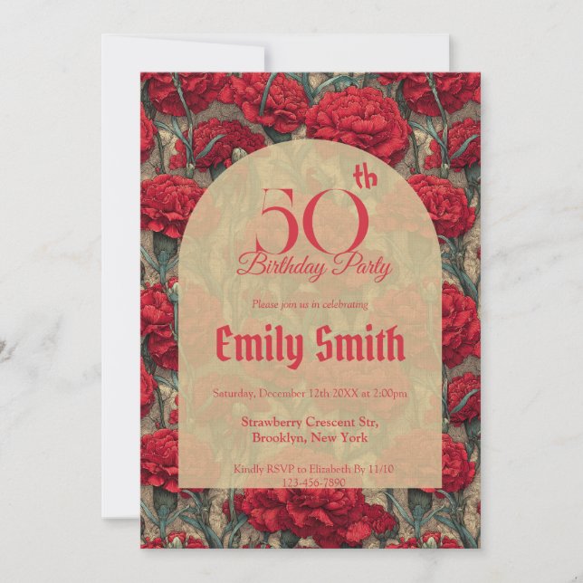 Elegant Carnation Accent Adult Birthday Invitation (Front)