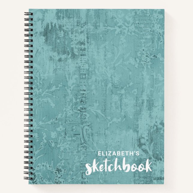Elégant carnet de croquis Turquoise personnalisé V (Devant)