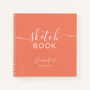 Elégant carnet de croquis Votre nom Script Coral