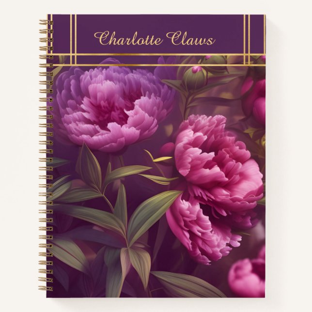 Elégant Carnet Floral Personnalisé Peony (Devant)