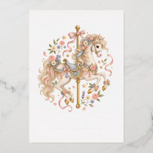 Elegant Carousel Horse French Fairytale Foil Holiday Card