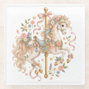 Elegant Carousel Horse French Fairytale Glass Coaster
