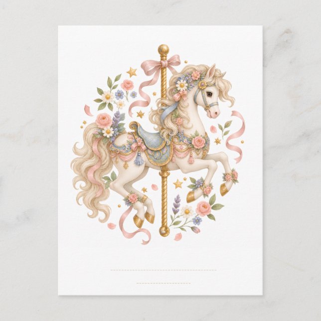 Elegant Carousel Horse French Fairytale Postcard (Front)