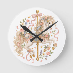 Elegant Carousel Horse French Fairytale Round Clock