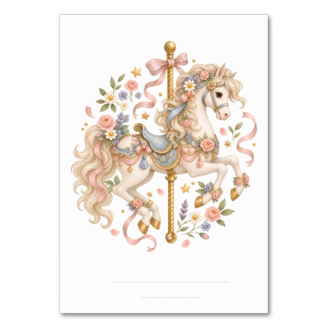 Elegant Carousel Horse French Fairytale Table Number (Front)