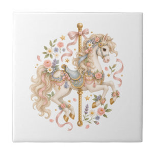 Elegant Carousel Horse French Fairytale Tile