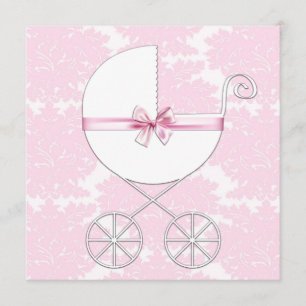 Elegant Carriage Pink Damask Baby Shower Invitatio Invitation