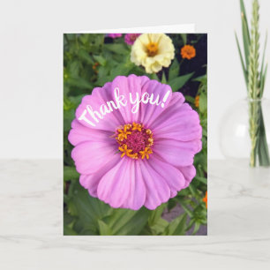 Élégant Carte de remerciements à fleurs rose Zinni