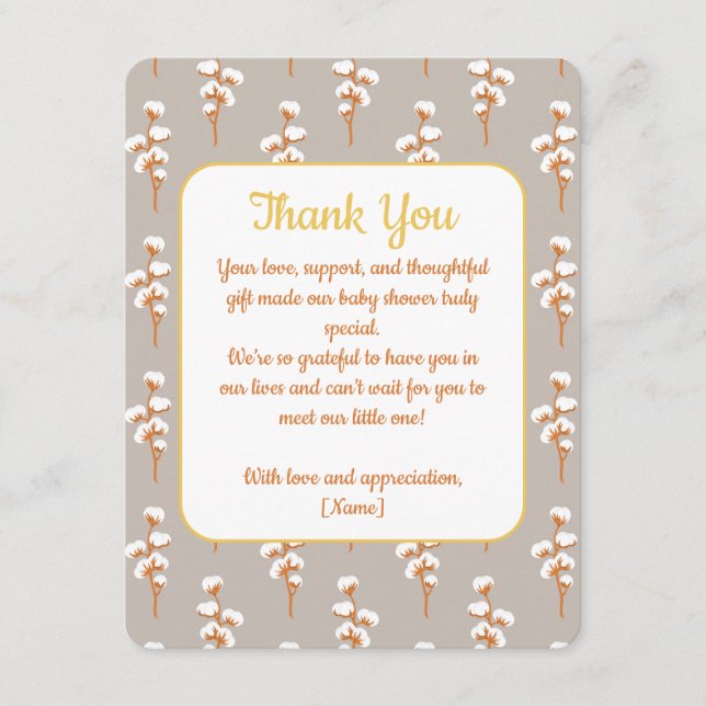 Elégant Carte de remerciements de Baby shower flor (Devant)