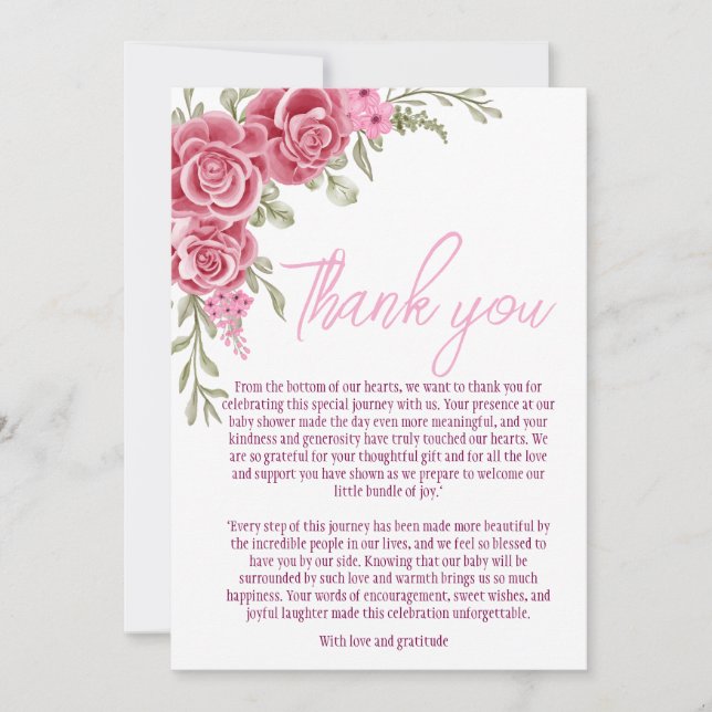 Élégant Carte de remerciements de Baby shower Flor (Devant)