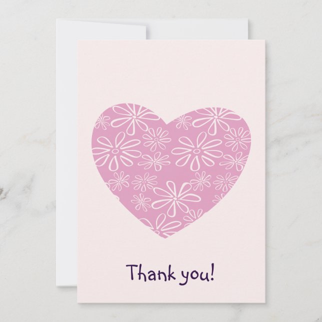 Élégant Carte de remerciements de coeur rose (Devant)