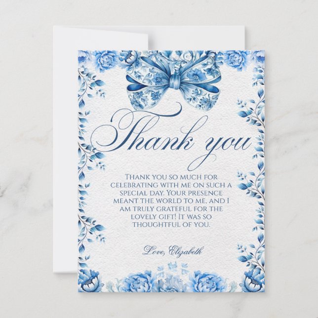 Élégant Carte de remerciements de script de Bow Fl (Devant)