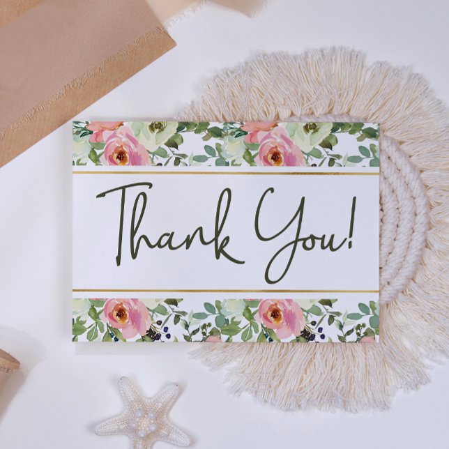 Élégant Carte de remerciements floral Eggshell et  (Créateur téléchargé)