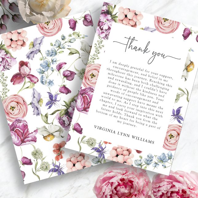 Élégant Carte de remerciements Floral Graduation (Elegant Floral Watercolor Graduation Thank You Card by Painted Paperie
)