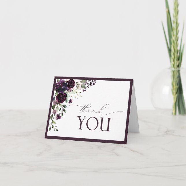 Élégant Carte de remerciements floral pourpre de p (Devant)