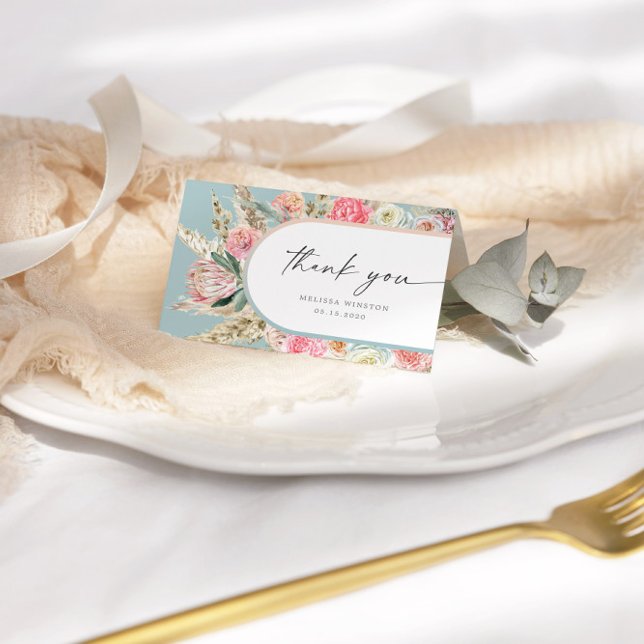 Élégant Carte de remerciements floral Turquoise de (Créateur téléchargé)