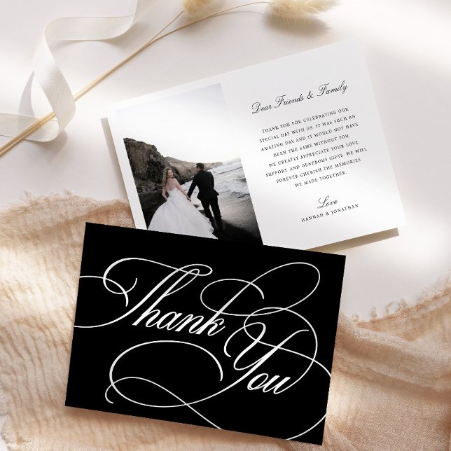 Élégant Carte de remerciements Mariage noir et bla (Créateur téléchargé)