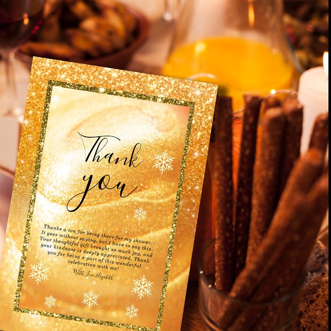 Élégant Carte de remerciements Or | Parties scinti (Elegant Gold Thank You Card | Glitter and Pearl#zazzlemade #thankyouwedding #christmas#goldenlights)